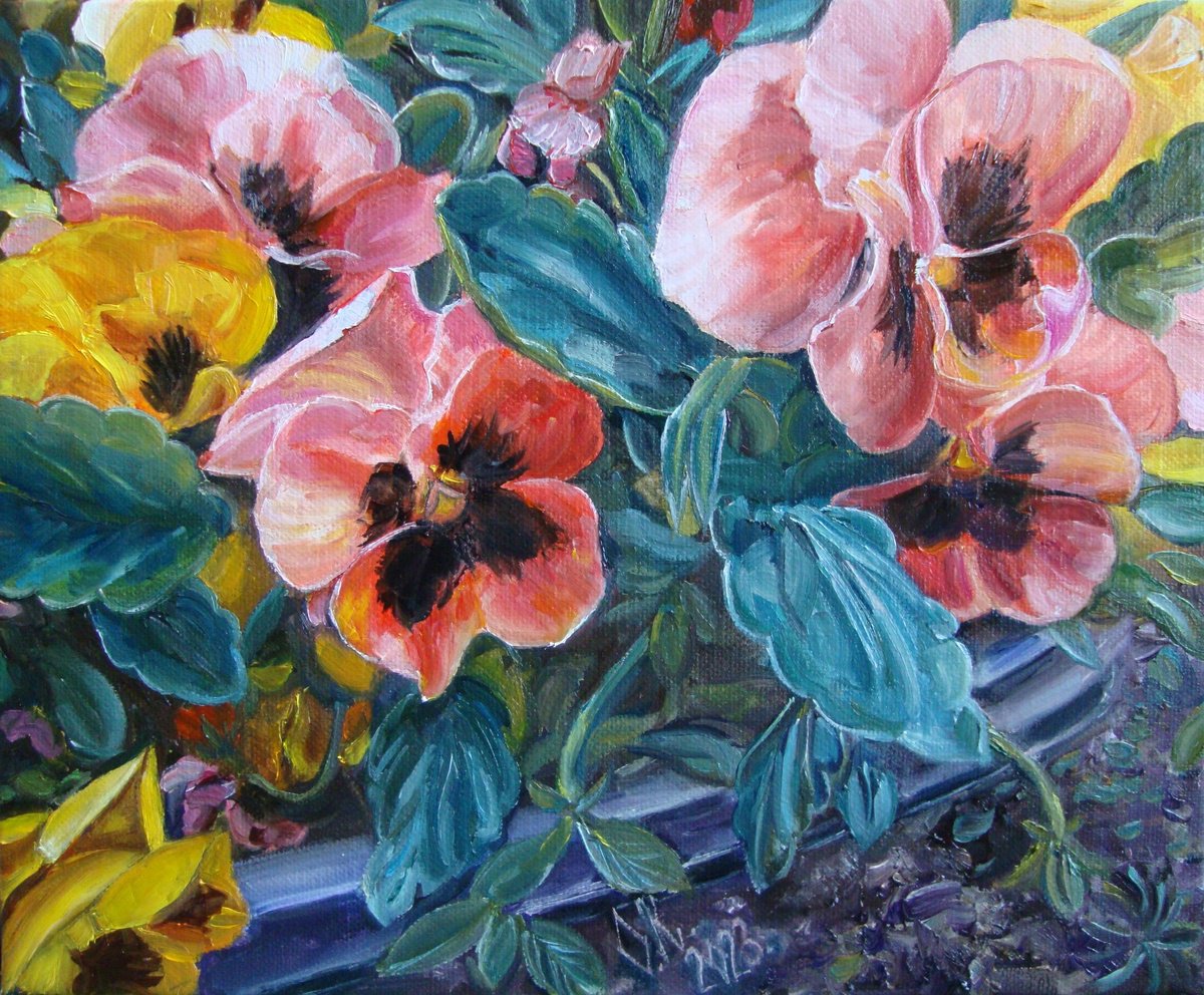 Impressionistic Botanical Oil Painting By Olga Knezevic, 0 X 0", Heartsease, Original Artwork