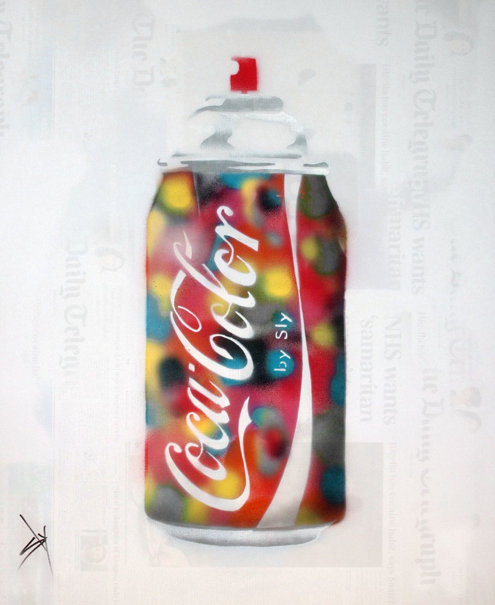 Urban And Pop Abstract Painting By Juan Sly, 23 X 30", Coca Colors (On An Urbox)., Original Artwork