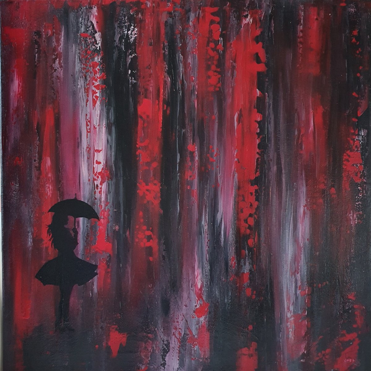 Organic Abstract Acrylic Painting By Silvija Horvat, 20 X 20", Crimson Elegance, Original Artwork