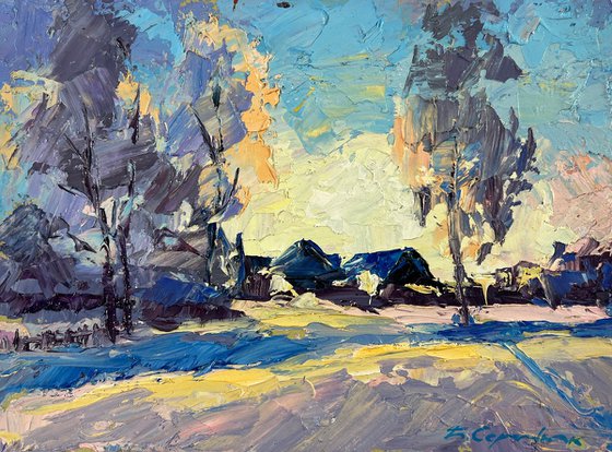 Winter Silence Between Trees and Houses