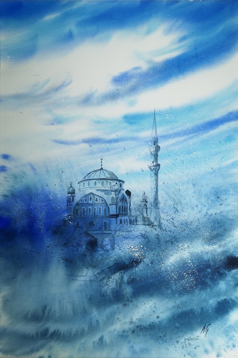 Impressionistic Cityscapes Watercolour By Aneta Gajos, 15 X 22, Dream Of Izmir Camili Mosque, Original Artwork