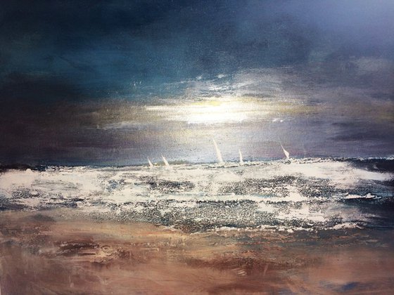 Impressionist Painting acrylic seascape landscape on canvas modern art blue