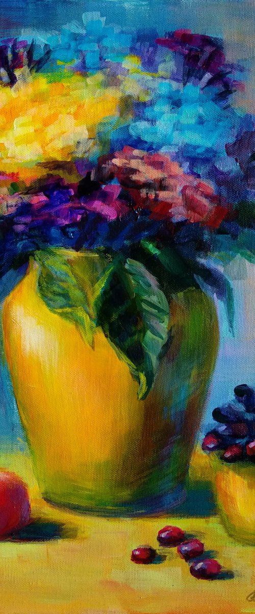 Sunny Still life with flowers and fruits by Anastasia Art Line