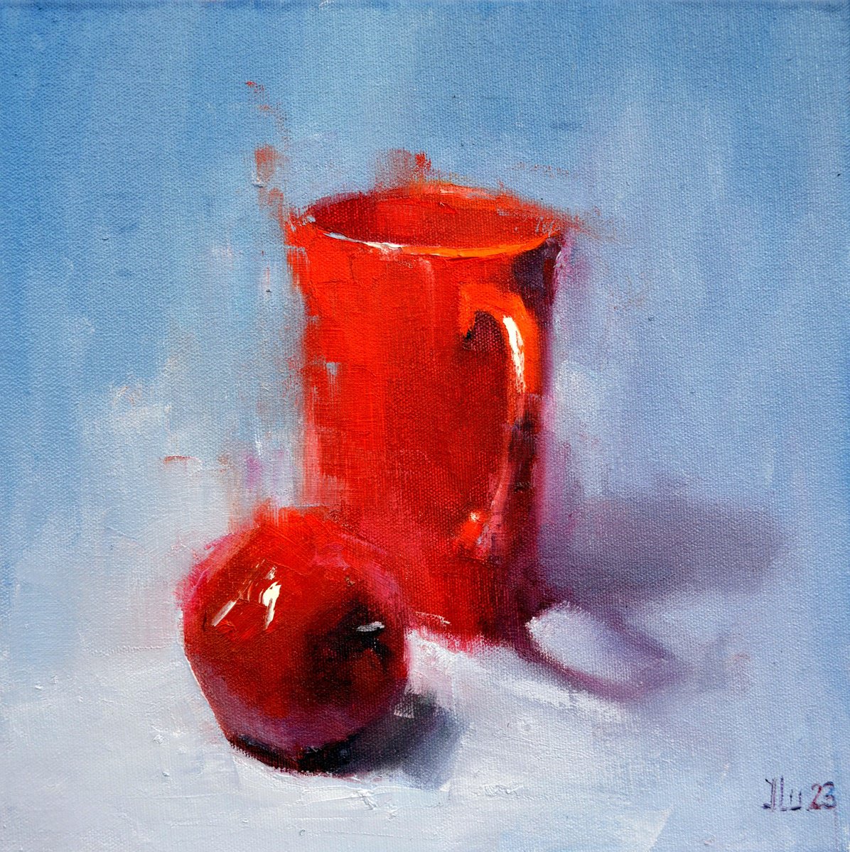 Expressive Still Life Oil Painting By Elena Lukina, 12 X 12, Red & Red, Valentine