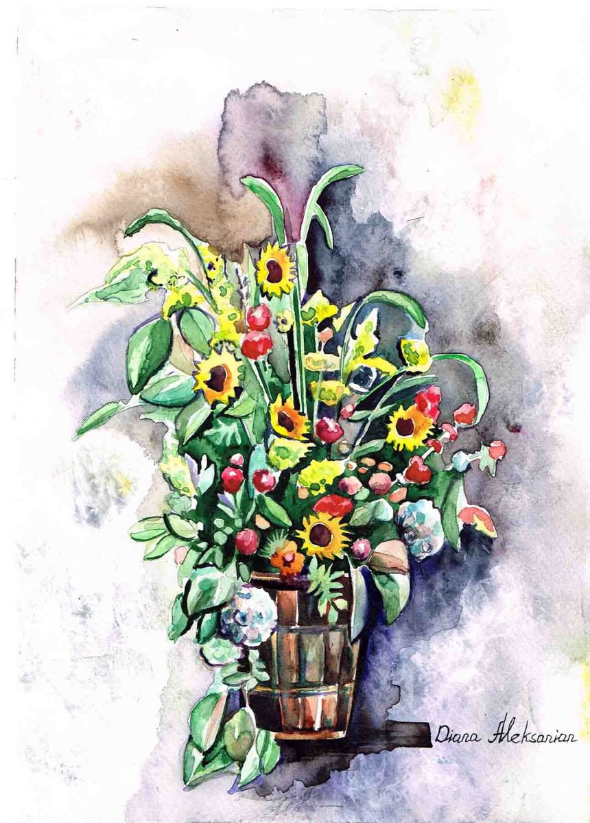 Still Life with wild flowers and sunflowers by Diana Aleksanian