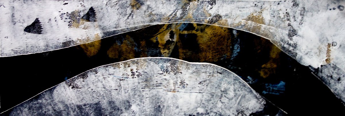 Abstract Landscape Oil Painting By Elizabeth Anne Fox, 23 X 8, Snow River 4, Original Artwork