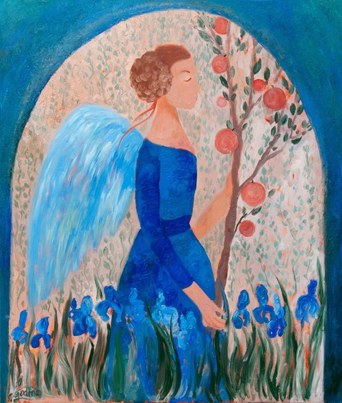 Angel Painting - SECRET GARDEN, oil on canvas - 40*34in by Dasha Pogodina