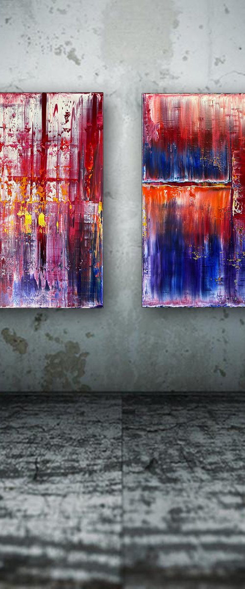 "Two Painters Walk Into A Bar" - FREE USA SHIPPING + Save As A Series - Original Large PMS Abstract Diptych Oil Paintings On Canvas - 36" x 24" by Preston M. Smith (PMS)