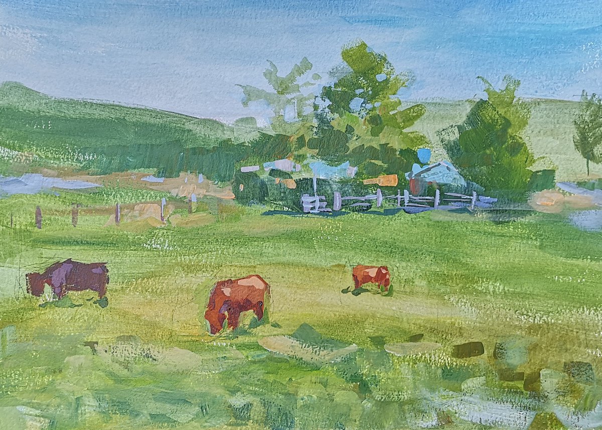 At the meadow (acrylic on paper painting) (11x15x0.1