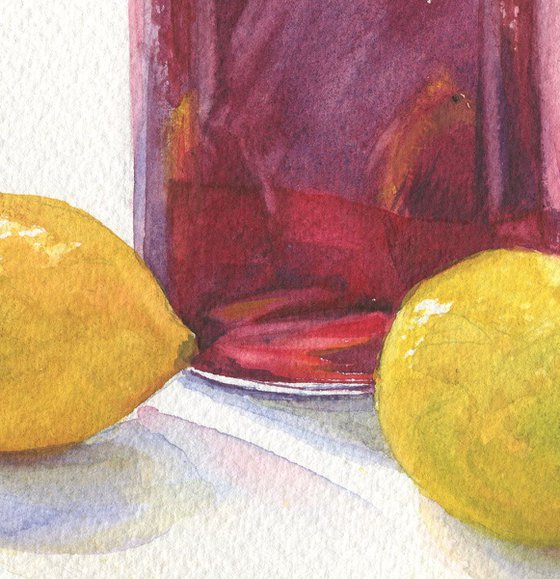 Lemons & Jam / Fruit still life Lemon watercolor Kitchen wall art