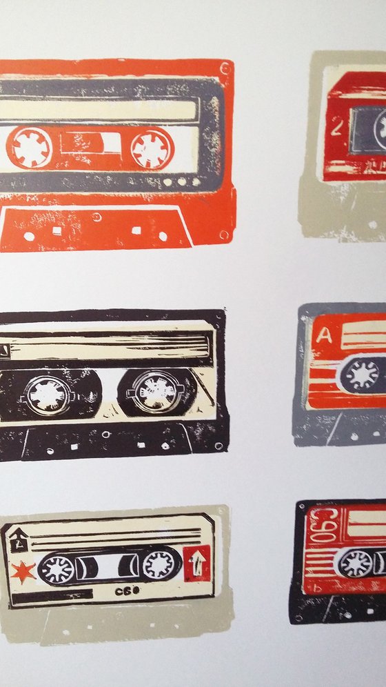 Linocut cassette tapes #59