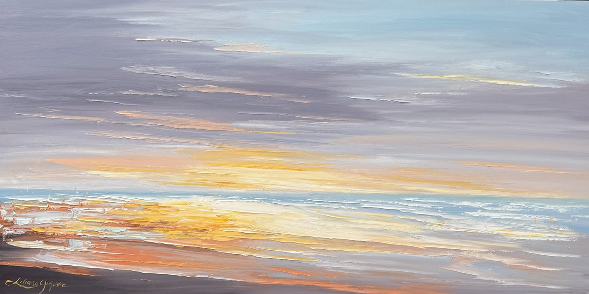 Impressionistic Landscape Oil Painting By Liliana Gigovic, 59 X 30", A Brand New Day No 92, Original Artwork