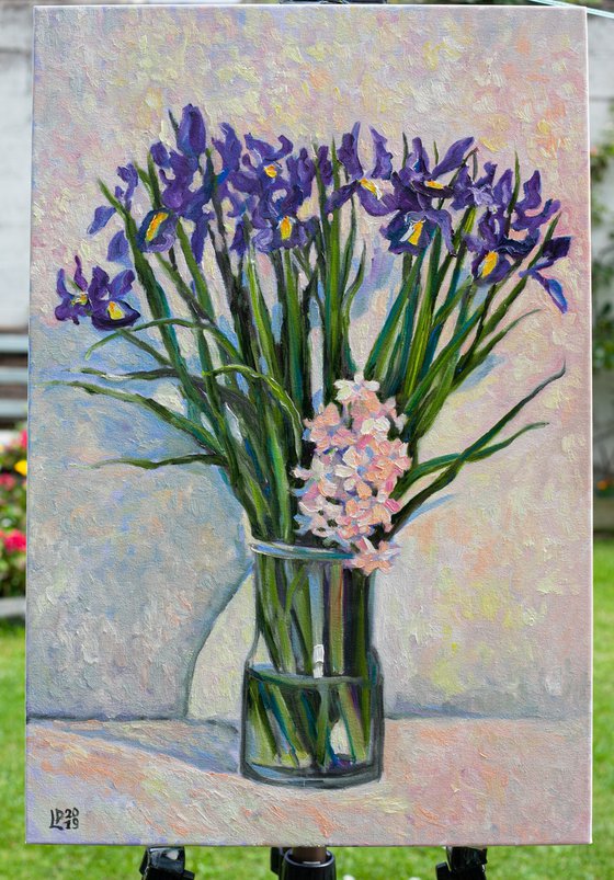 Blue Irises and Hyacinth