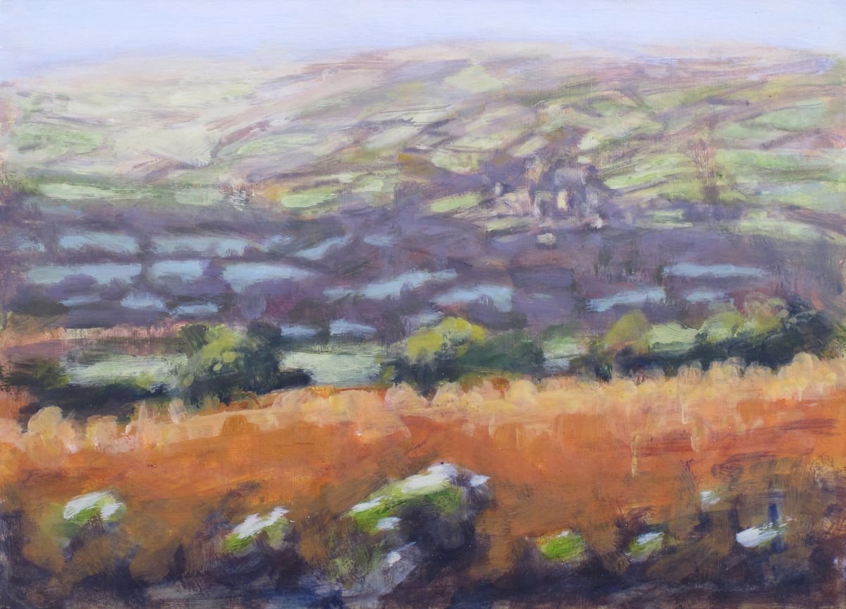 Impressionistic Landscape Acrylic Painting By Hugo Lines, 16 X 9, Bonehill No3, Original Artwork