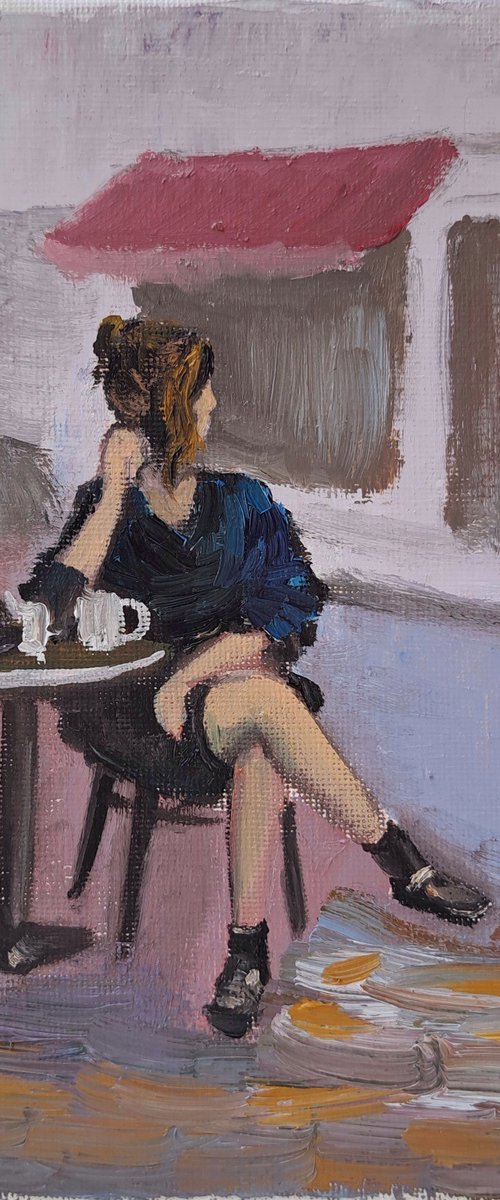 A woman in French cafe by Dmitry Fedorov