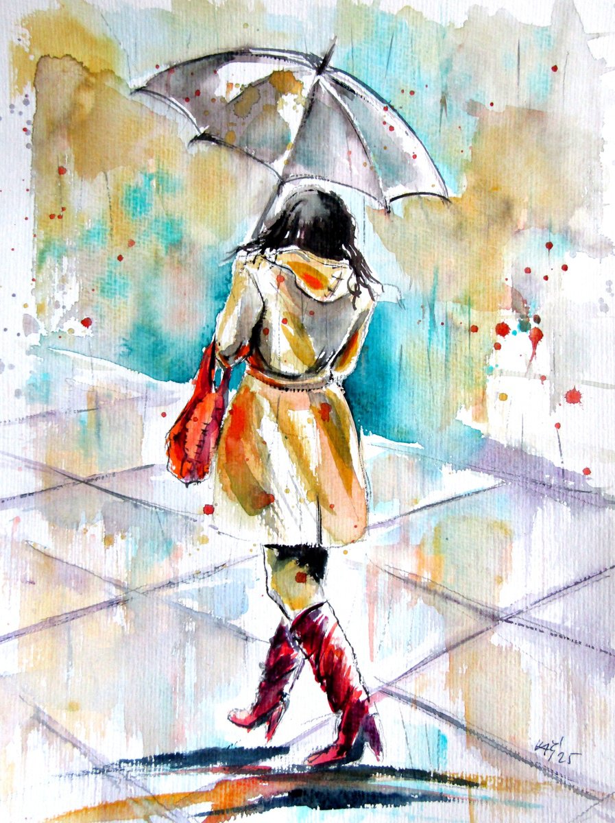 Impressionistic Watercolour , Autumn Walk Iii By Kovacs Anna Brigitta, 10 X 13, Artwork For Sale On Artfinder