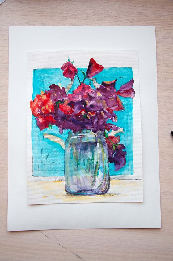 Sweet peas in jar sketch #6