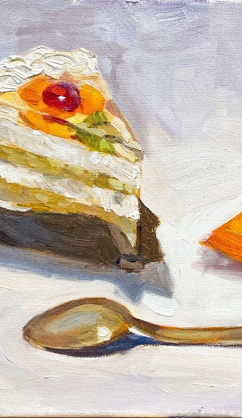 Cake and Persimmon by Nataliia Nosyk
