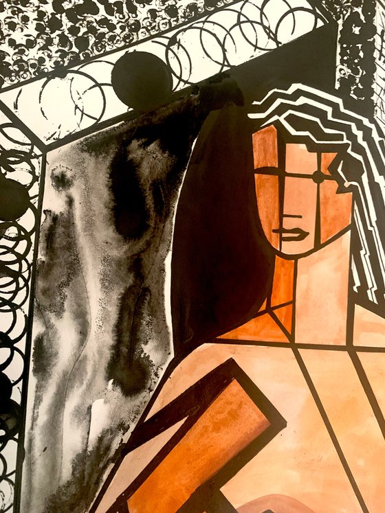 'Cubist Woman with Cat'