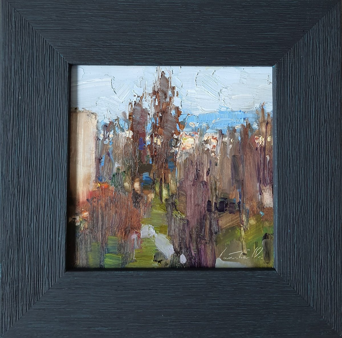 Impressionistic Cityscapes Oil Painting By Olha Laptieva, 8 X 8", Moment Of The Day, Original Artwork