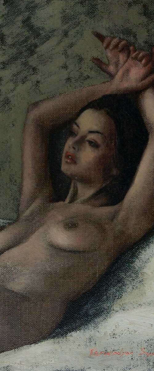 Nude, oil on canvas, 19,5 x 28 cm, 2018 by Syuzanna Tarverdyan