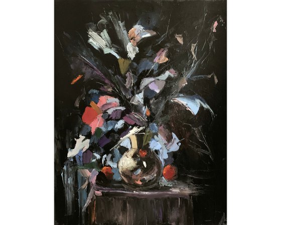 Abstract Flowers on black.