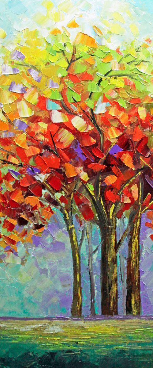 Forest Energy Oil Tree Painting ABSTRACT ORIGINAL Contemporary Modern Textured Palette Knife by Lana Guise