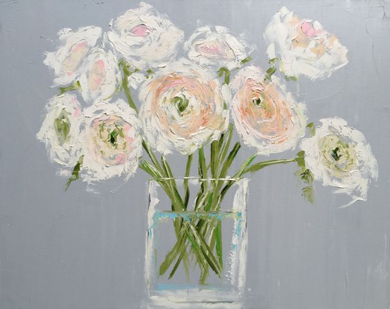 White Peonies in a glass Vase- oil on canvas 24"x30"