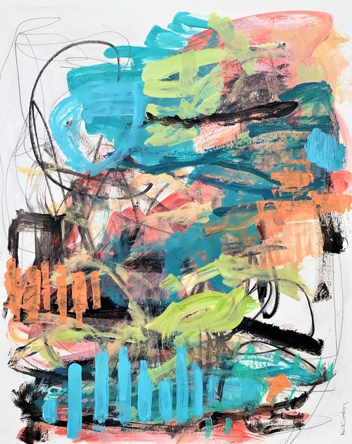 It Came Out of Nowhere - Colorful energetic contemporary abstract art painting by Kat Crosby