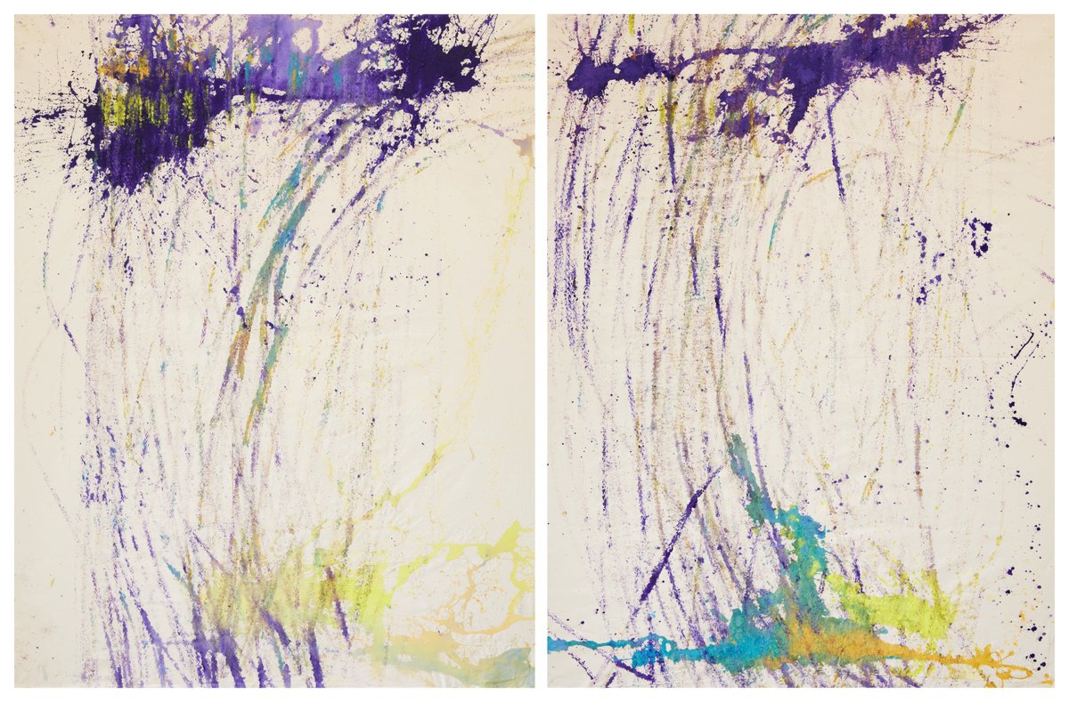 Geometric Abstract Acrylic Painting By Simon Findlay, 126 X 81", Purple Yellow Double, Original Artwork