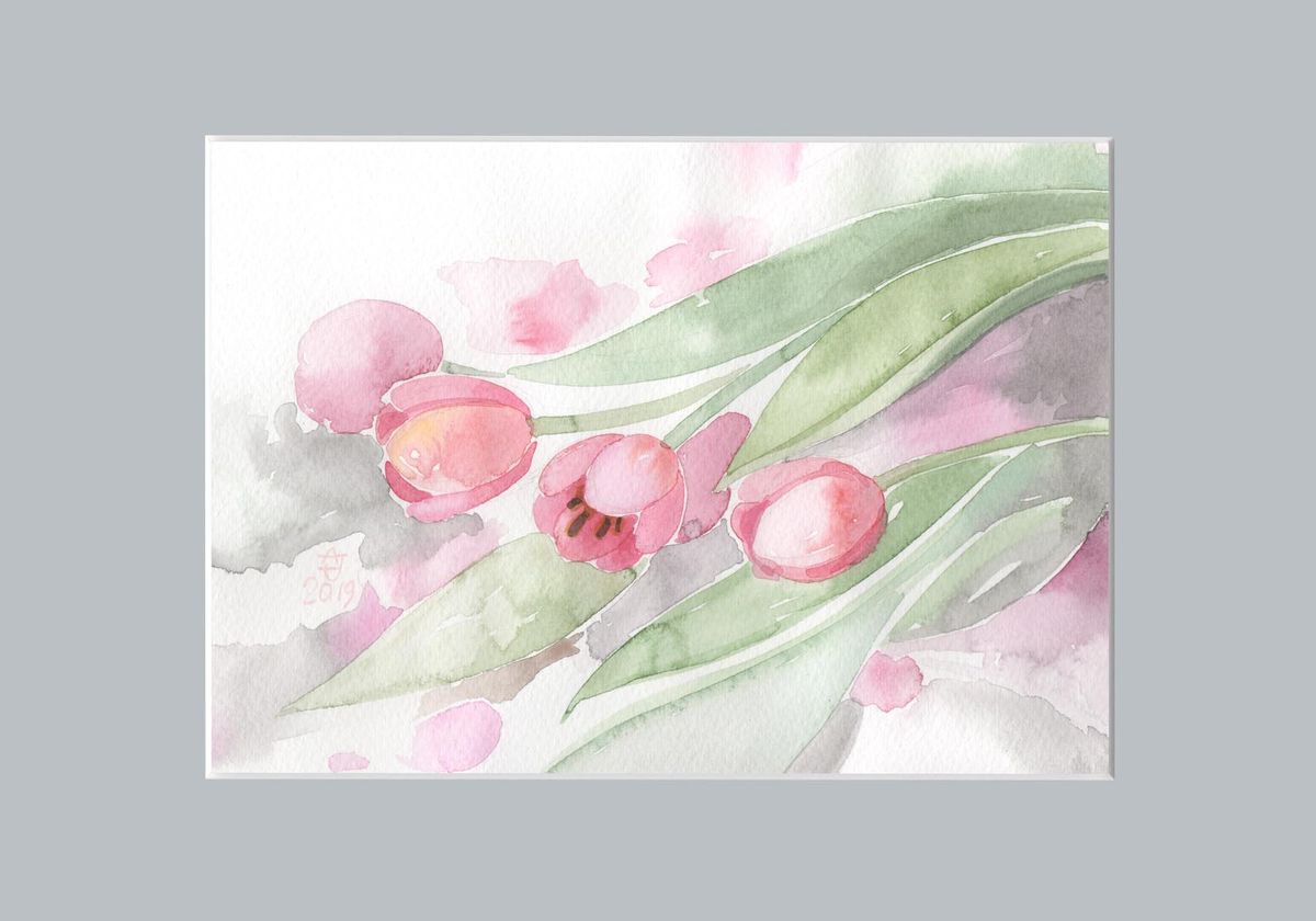 Tulips - gray and pink by Jolanta Czarnecka