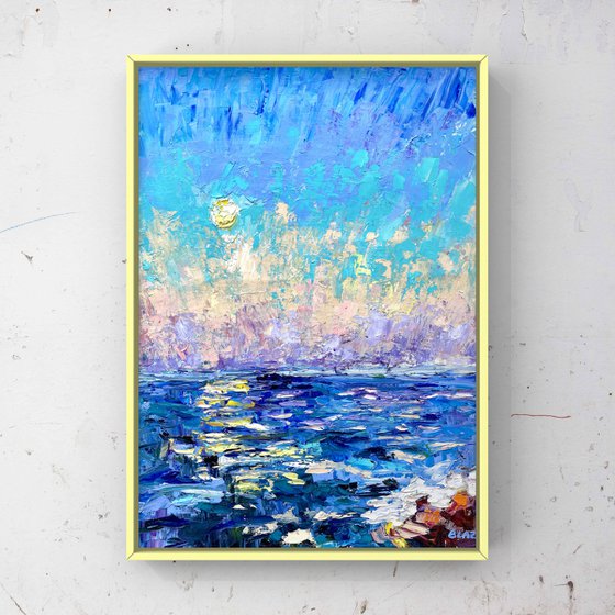 Sunset - Passion, 47*37cm, impressionistic oil sea sunset landscape painting