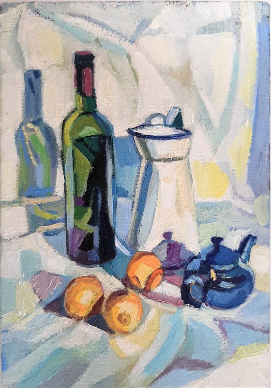 White still life with lemons