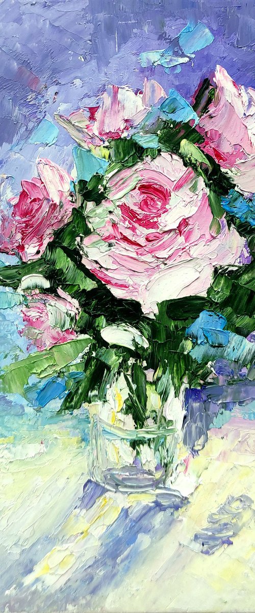 Floral Rose Painting Original Art Small Oil Artwork Flower Wall Art Mini Oil Painting by Yulia Berseneva