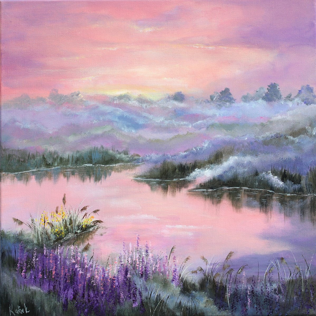Sunset By The Lake By Katerina Koroleva, 16 X 16, Artwork For Sale On Artfinder