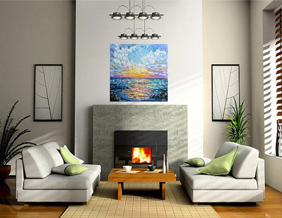 Sea Sunset - Palette Knife Seascape Painting