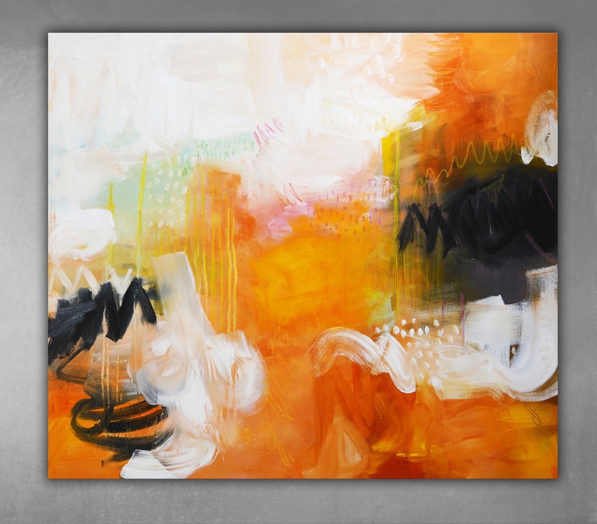 Abstract Acrylic Painting By Andrada Anghel, 40 X 36, Playground With Pink, Original Artwork