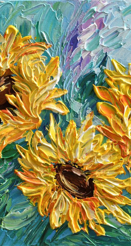 Sunflower Bouquet 2 - Impasto Original Acrylic Painting by Olga Tkachyk
