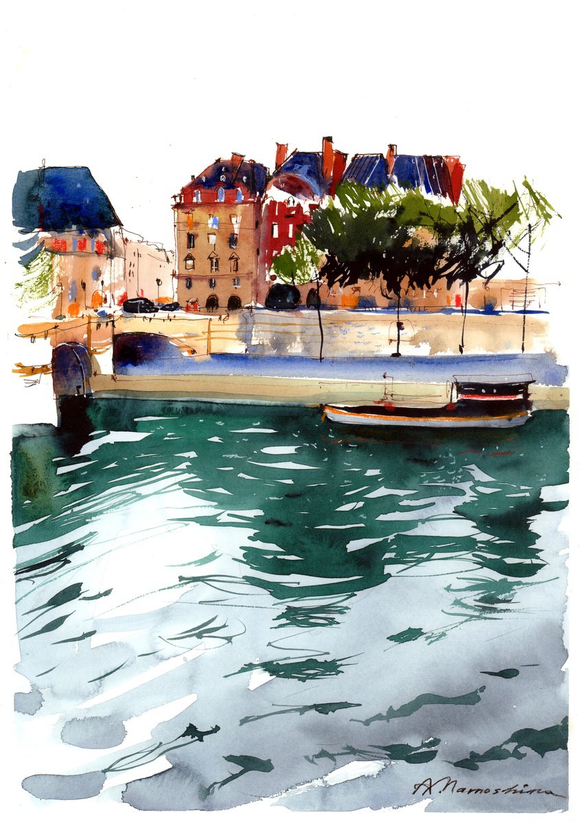 Impressionistic Cityscapes Watercolour By Anastasia Mamoshina, 12 X 17, Whispers Of The Seine, Original Artwork