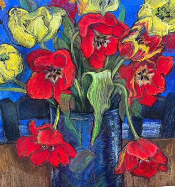 Tulips with Cobalt Blue
