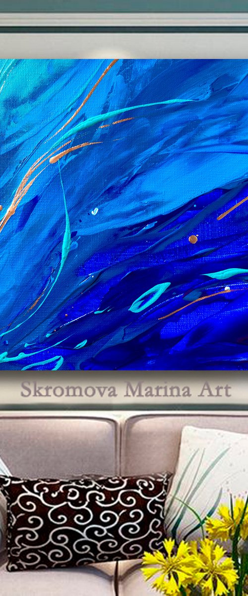 ALONE WITH THE OCEAN - Ocean abstraction. Very Peri. Modern. Marine theme. Deep blue. Magic. Bright colors. Breeze. by Marina Skromova