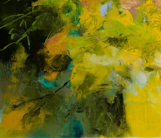 "Yellow bouquet" - Still life Oil painting knife palette - floral - flower - Modern Contemporary Gestural decorative original - home interior design