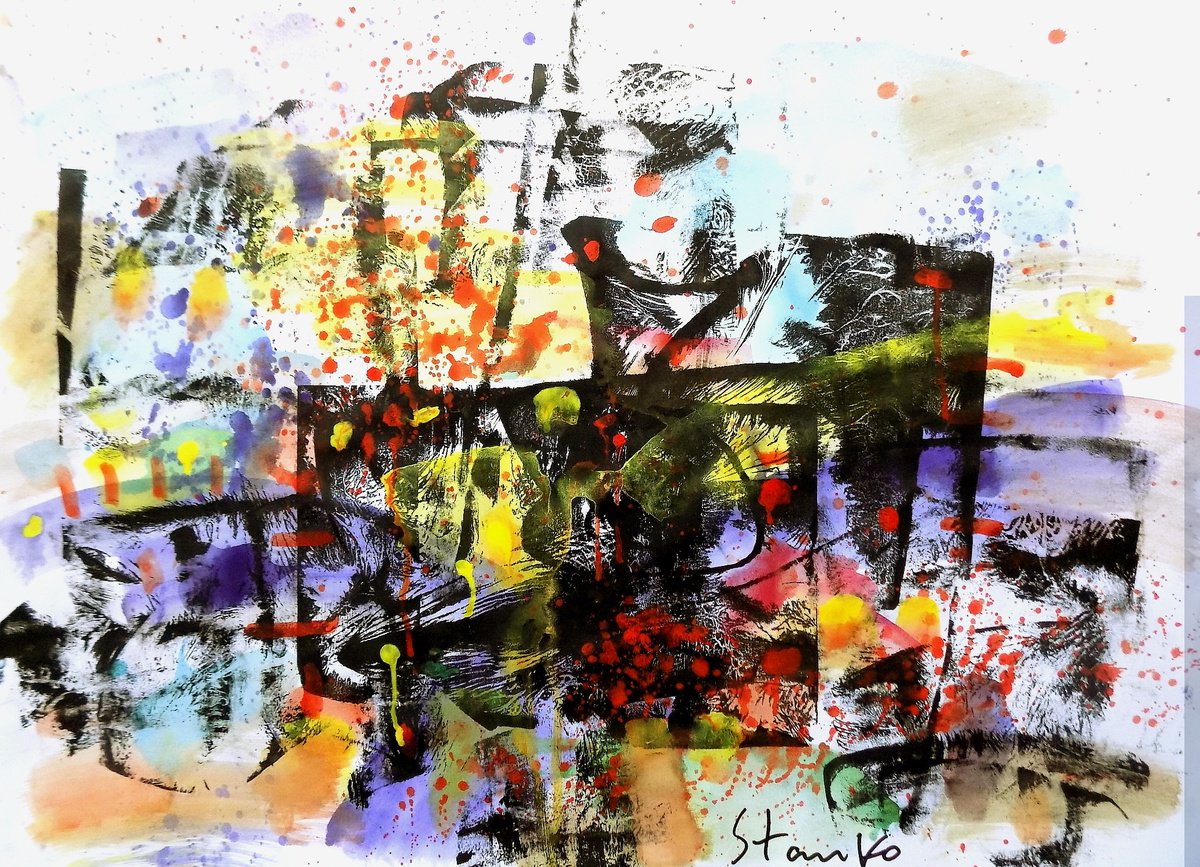 Abstract Acrylic Painting By Stanislav Bojankov, 28 X 20", Presentiment-Xx, Original Artwork