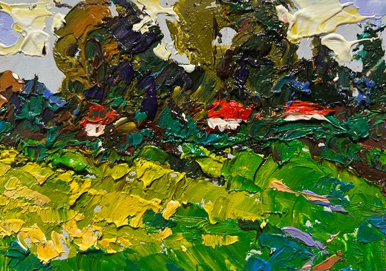 Yellow fields near the village