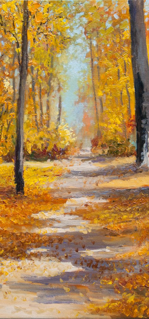 Autumn forest. Oil painting. Fall landscape. Original Art. 14 x 16in. by Tetiana Vysochynska