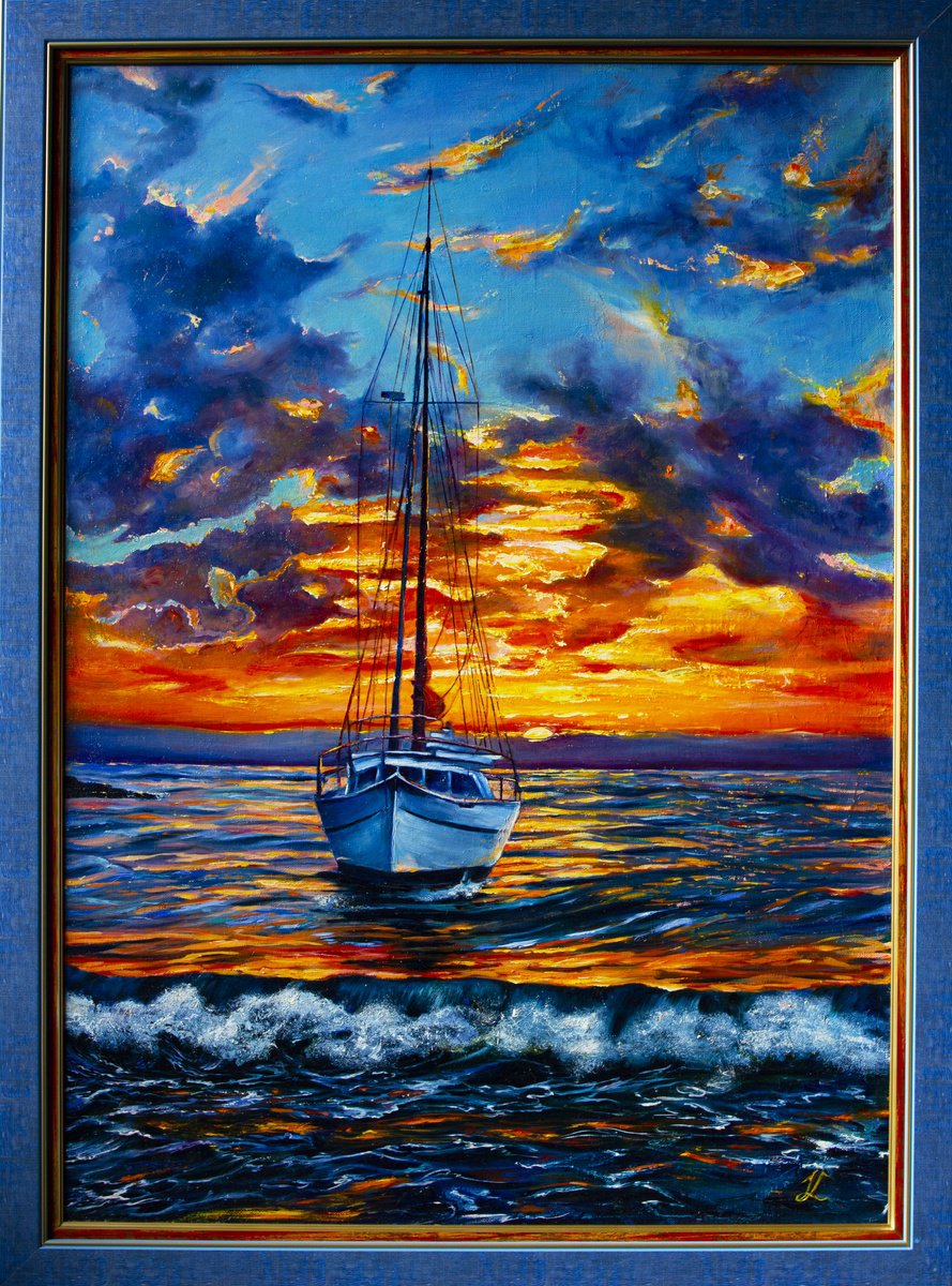 Impressionistic Landscape Oil Painting By Inga Loginova, 22 X 30, Sunset Silence, Original Artwork