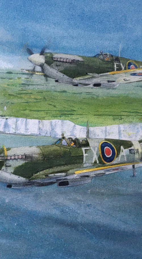 Supermarine Sptifires over Dover Castle by John Lowerson