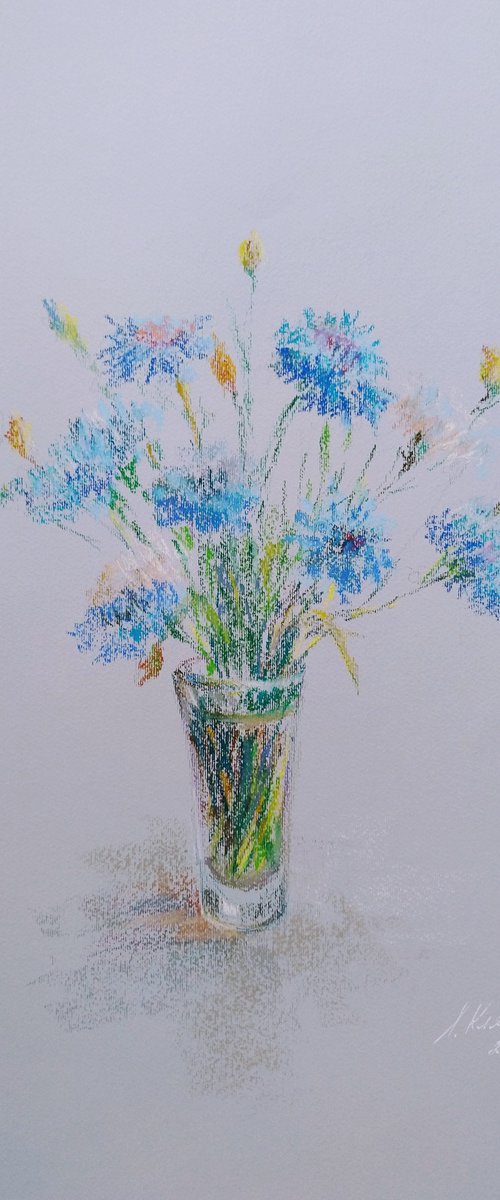 Cornflowers. Original pastel drawing. 2019 by Elena Klyan