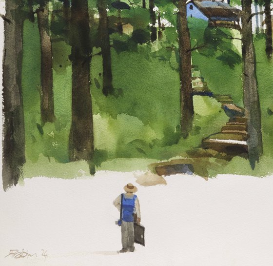 Observes & thinks of landscape