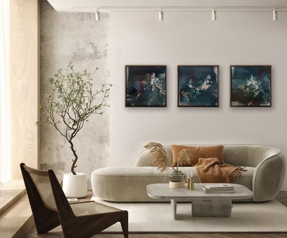 Moondust and Saltwater Triptych Painting